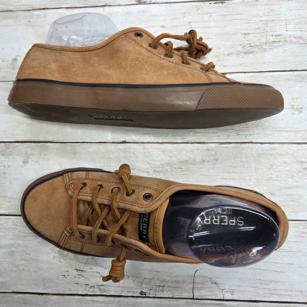 Sperry Crest Vibe Leather Sneaker Low Top Womens 9.5M Tan STS97093 Rawhide Laces
